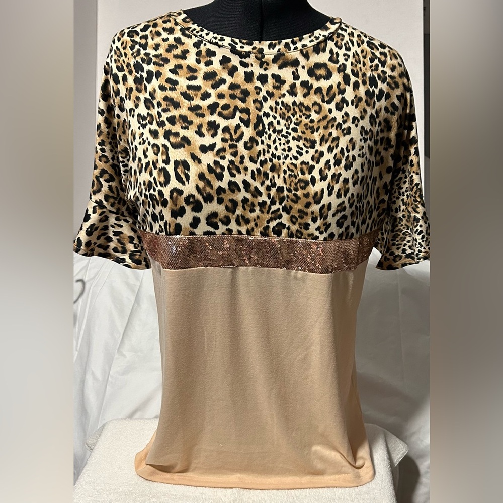 Glittery Beige Cheetah Women’s Top
